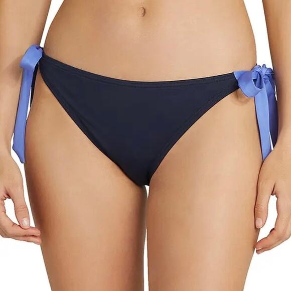 Kate Spade NWOT Side Bow Tie Bikini Bottom Color Block Size S Dark & Light Blue - Picture 1 of 10